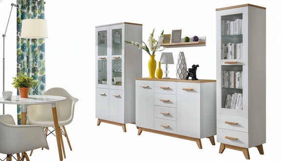 Wohnwand Wohnzimmer Set Vitrine Kommode Wandregal Vitrinen Wohnwände