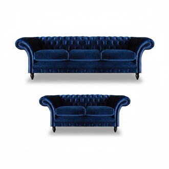 Wohnzimmer 2tlg Dreisitzer Sofa Blau Zweisitzer Sofas Einrichtung Chesterfield