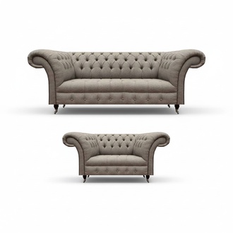 Wohnzimmer 2x Sofa Set Grau Textil 3+2 Sitzer Luxuriöse Polstermöbel