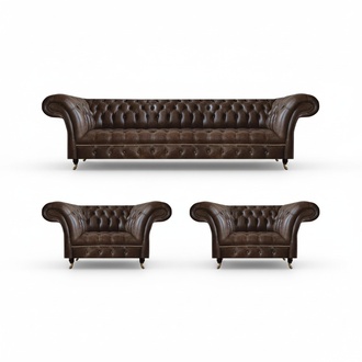 Wohnzimmer Braune Chesterfield Ledergarnitur Designer Sitzmöbel 3tlg Set