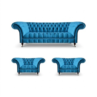 Wohnzimmer Chesterfield Sitzgarnitur Edler Dreisitzer 2x Polstersessel