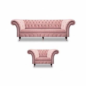 Wohnzimmer Chesterfield Sofa Couch Dreisitze Polstermöbel Sessel Rosa Komplett