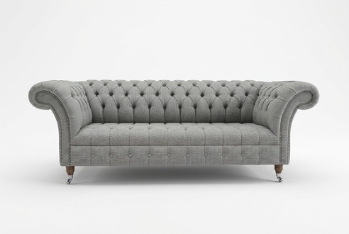 Wohnzimmer Chesterfield Sofa Design Textil Couchen Sofas Dreisitzer Grau Couch