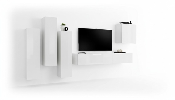 Wohnzimmer Garnitur Luxus Weiß Wandschrank Wohnwand Holz Möbel TV-Ständer