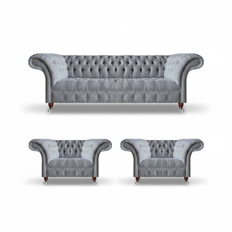 Wohnzimmer Grau Sofagarnitur 3tlg Chesterfield Polstersofa Design Möbel