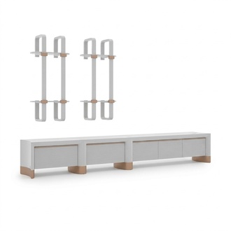 Wohnzimmer Holzmöbel TV-Ständer Design 2x Wandregale Modern Einrichtung