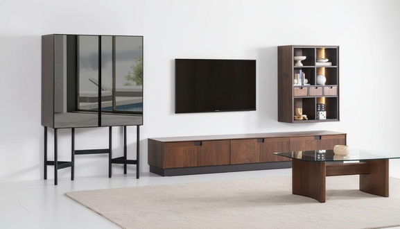 Wohnzimmer Luxus Möbel Wohnwand TV-Ständer Wandregal Holz Braun Modern Neu