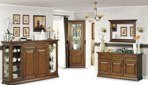 Wohnzimmer Möbel Eckvitrine Sideboard mit Spiegel Klassisches Buffet Set 4tlg