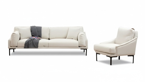 Wohnzimmer-Set 2tlg 3-Sitzer Sofa Sessel Weiß Textil Wohnzimmer Modern