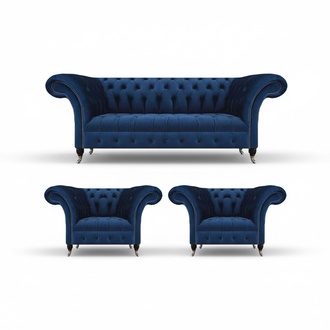 Wohnzimmer Set 3tlg Luxus Garnitur Chesterfield Blau Polstersitz Chesterfield