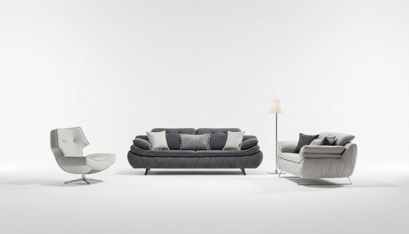 Wohnzimmer-Set 3tlg Schwarz Weiß 2x Sofas mit Sessel Modern Design Textil