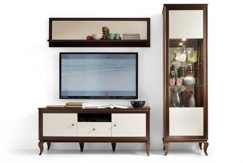 Wohnzimmer Set 3tlg Stilvoller TV Lowboard Komplett Wandregal Holzmöbel Vitrine