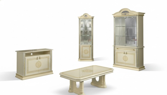 Wohnzimmer Set Garnitur 4tlg. Gruppe Kommode Vitrine 2x Couchtisch Barock