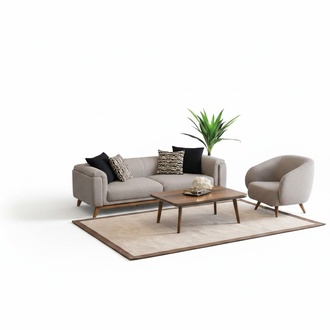 Wohnzimmer Set Sofa 3 Sitzer Couch Couchtisch Sitzgruppe Textil Beige
