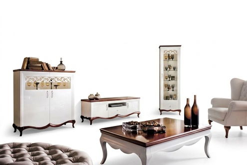 Wohnzimmer Set TV-Lowboard Holzmöbel Luxuriöses Sideboard Komplett Eckvitrine