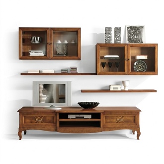 Wohnzimmer Set Vitrine TV Kommode Couchtisch Kommoden Schrank Holz Neu 7 tlg.