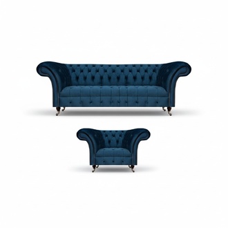 Wohnzimmer Sitzmöbel Blau Sofa Dreisitze Luxus Sessel Möbel Chesterfield
