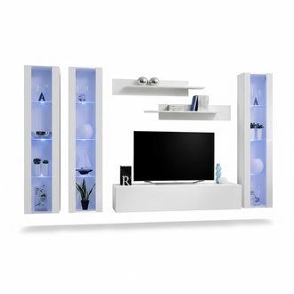 Wohnzimmer Wohnwand TV Ständer Sideboard Holz Hänge Vitrine Designer