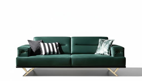 Wohnzimmergarnitur Sofa Dreisitzer Beistelltisch Grün Edelstahlmöbel Neu