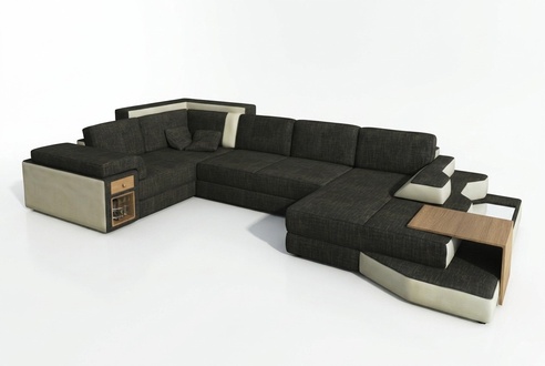 XXL Design Big Sofa mit USB,Ecksofa Couch Wohlandschaft U Form Leder Textil Ecke
