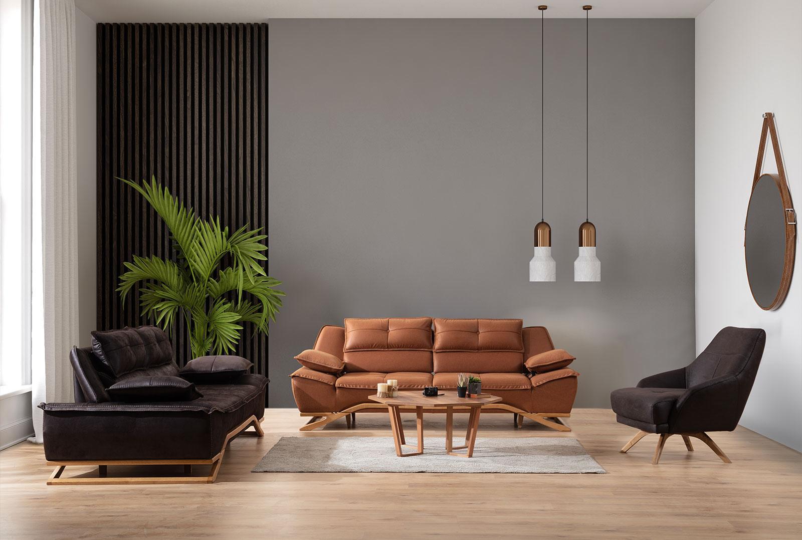 Sofagarnitur Stoffsofa Polstersofa Dreisitzer Sessel Braun Sofa 3tlg