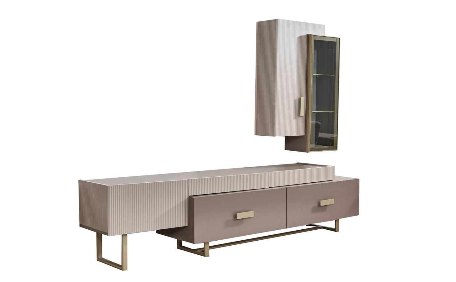 Wohnzimmer TV Ständer Wandschrank RTV Lowboard Holz Beige Tisch Gruppe