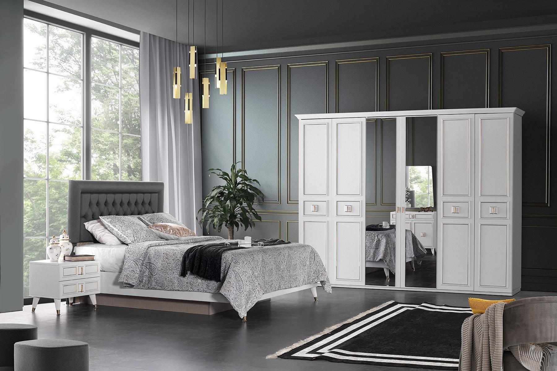 Garnitur Doppelbett Bett Nachttische Weiß Schlafzimmer 4tlg Schrank