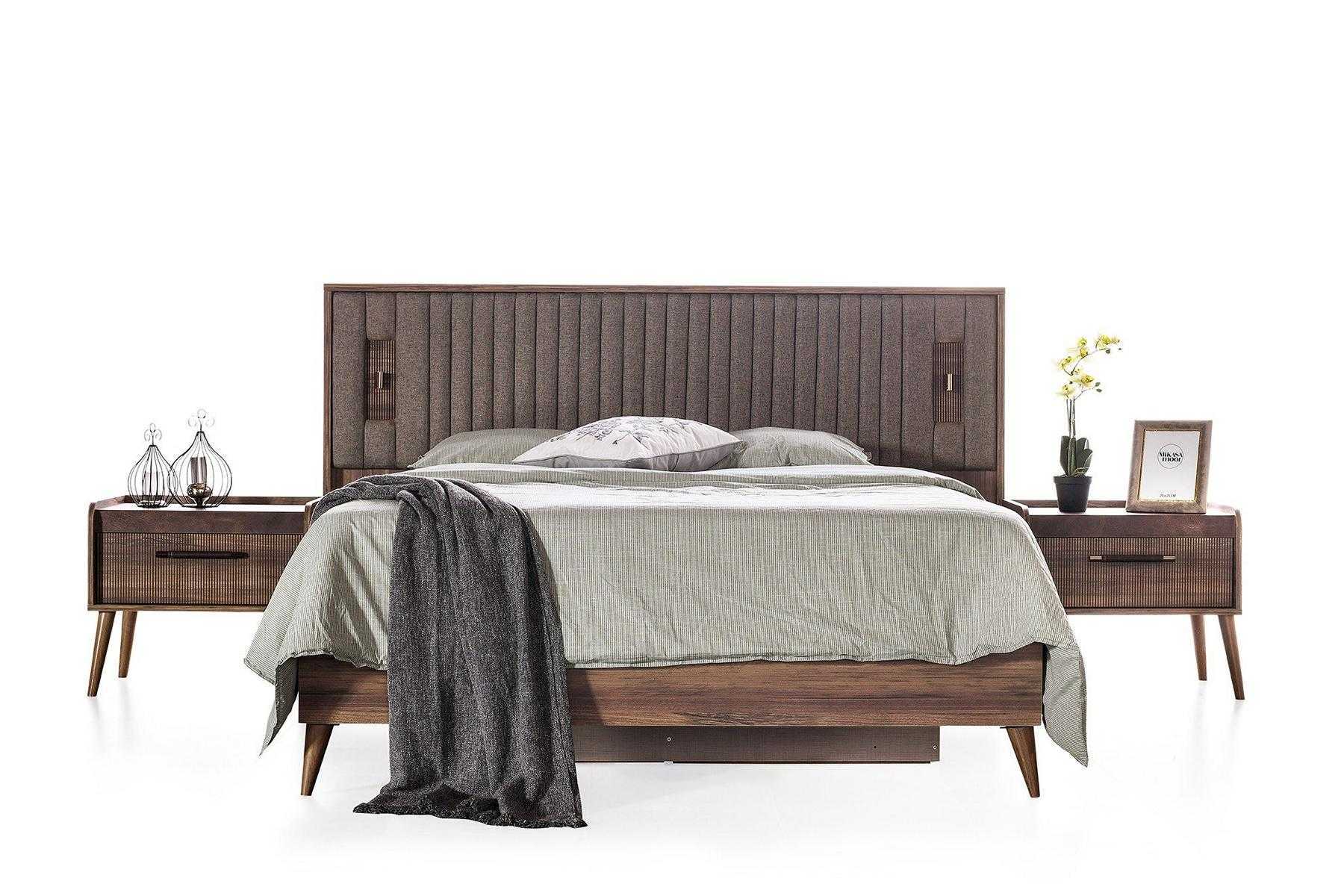 Komplette Schlafzimmer Doppelbett Nachttische Braun Bett 3tlg Holzbett
