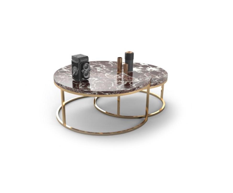 Luxus Marmor Couchtisch + Beistelltisch Set Runde Wohnzimmer Tische 2tlg1