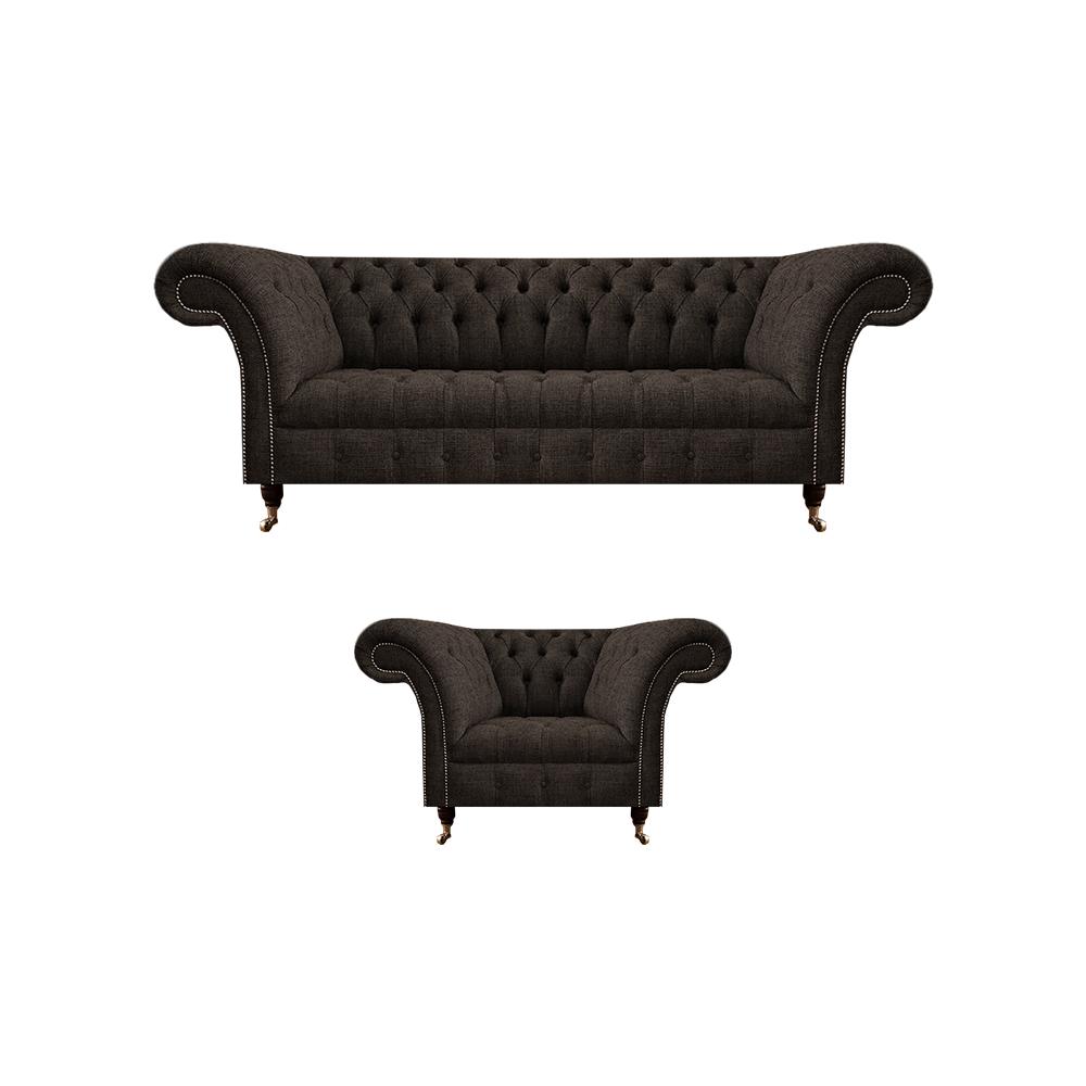 Braun Designer Polstermöbel Sofa Dreisitze Couch Luxus Sessel Komplett 3+1