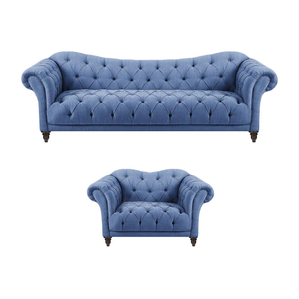 Komplett Wohnzimmer Modern Sofa Dreisitze Couch Blau Einrichtung Sessel