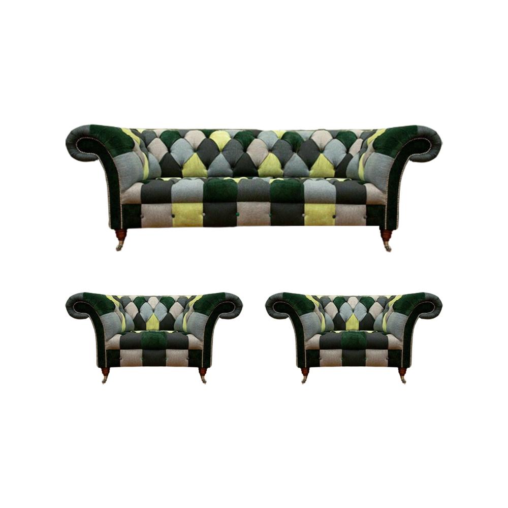 Wohnzimmer Chesterfield Sofa Dreisitze Couch 2x Sessel Einrichtung Neu