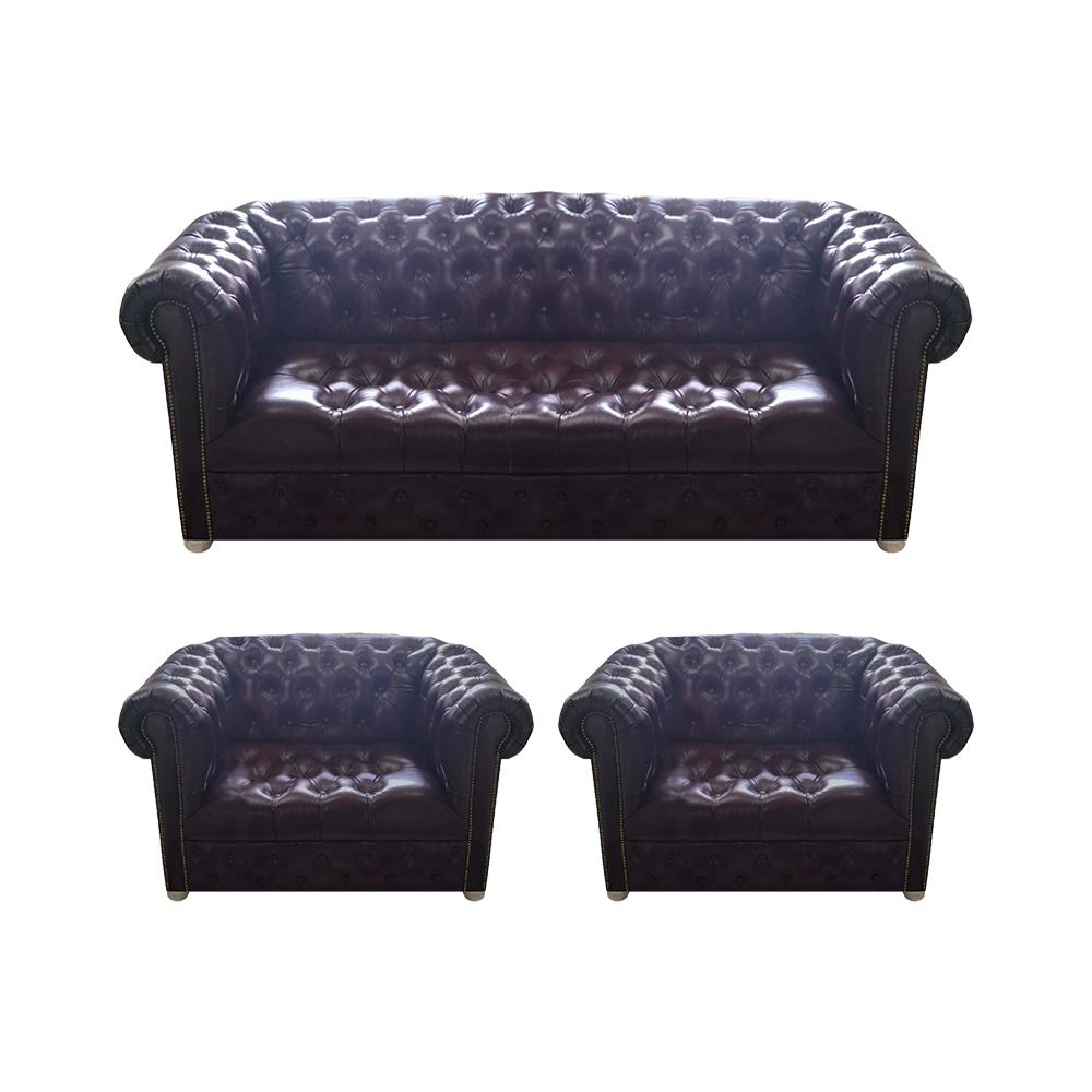 Chesterfield Design Luxus Polster Sofa Couch Sitz Garnitur 2x Sessel Leder