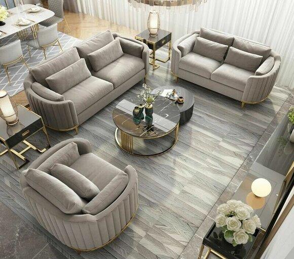 Sofagarnitur Designer 3+2+1 Sitzer Sofa Couch Stoff Garnitur Polster Set
