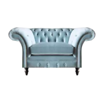 Moderner Chesterfield Hellblauer Sessel Edle Sitzmöbel Textil Lehnsessel