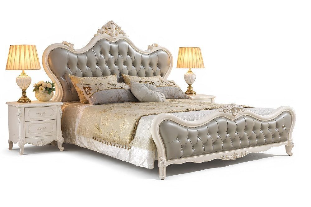 Luxuriöses Polsterbett aus Holz und Leder, zeitloses Design Sofort
