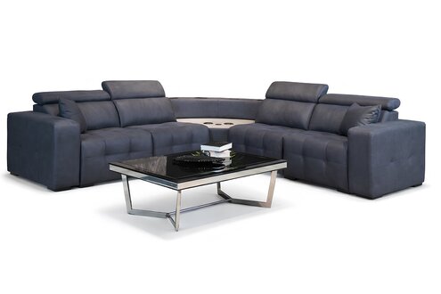 Ecksofa L form Ledersofa Großes Sofa Grau Couch Wohnzimmer Design Sofort