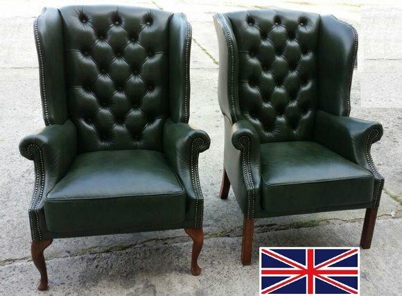 Ohrensessel Chesterfield Ledersessel Sessel Italienisches Rindsleder Leder Couch Sofa