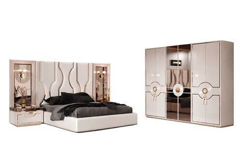 Modern Schlafzimmer Set Luxus Bett Kleiderschrank Schminktisch 5 tlg. Sofort