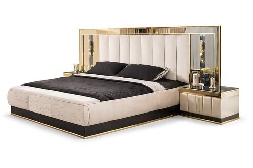 Bett 2 Nachttisch 3tlg Schlafzimm Luxus Designer Möbel Doppelbett Gold Sofort