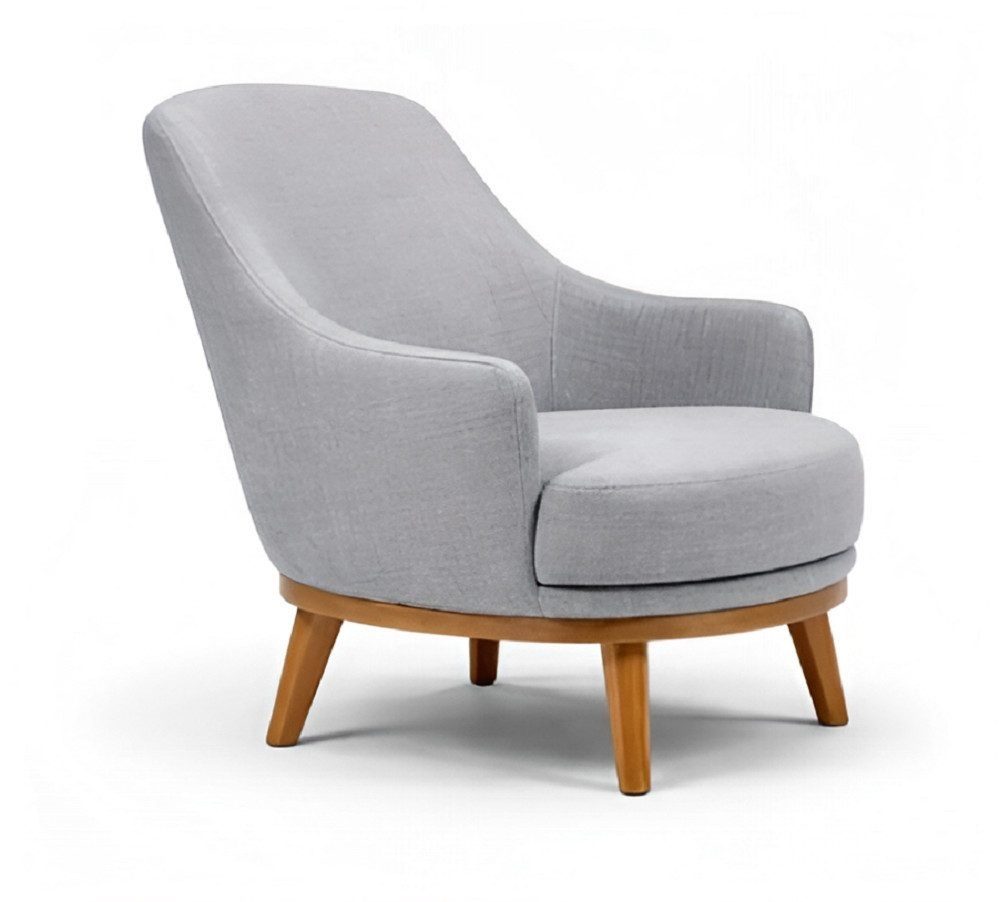 Eleganter Stoff-Loungesessel mit Holzbeinen fürs Wohnzimmer Sofort