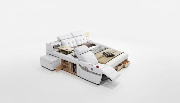 Bett Massage Liege Multifunktion Betten Polster USB Regal Leder Polster