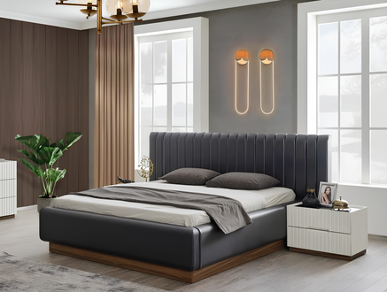 Graues Doppelbett Luxuriöse Polstermöbel Edle Schlafzimmer Holz Betten