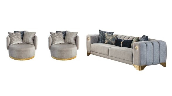 Stilvolles Wohnzimmer Set Sofagarnitur Dreisitzer 2x Sessel