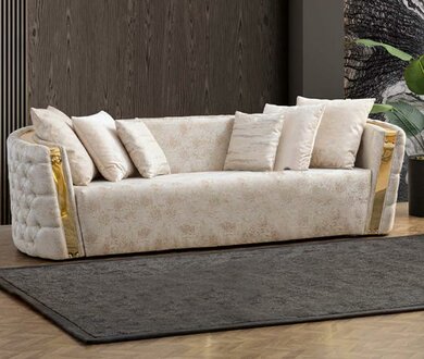 Beige Chesterfield Couchgarnitur 2x Edelstahl Polster 3-Sitzer Sofa 2tlg Set