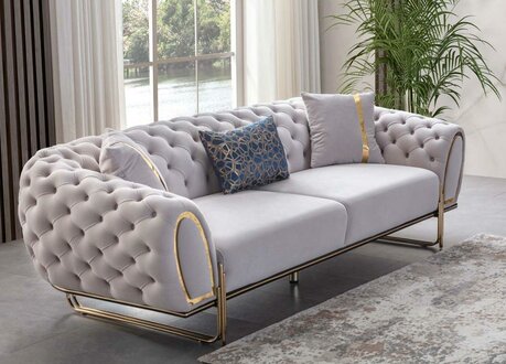 Moderner Weißer Chesterfield Dreisitzer Edelstahl Polster Sofa