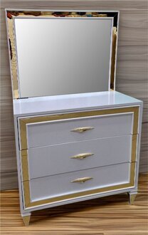 Weiße Schlafzimmer Kommode + Spiegel Holz Möbel Edelstahl Design Sofort