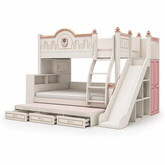 Verspieltes Hochbett für Kinderzimmer mit Rutsche und Stauraum Sofort
