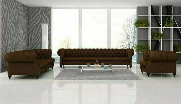 Sofagarnitur Ledersofa Sofa Couch Polster Leder Chesterfield Charly