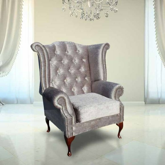 Ohrensessel Chesterfield Sessel Sitz Club Lounge Fernseh Sofa Kino Media Silber